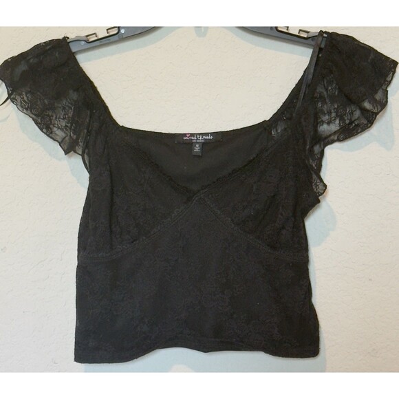 Mixed Threads Y2K Crop Top Black Lace Milkmaid Off The Shoulder Women's S - Picture 1 of 4